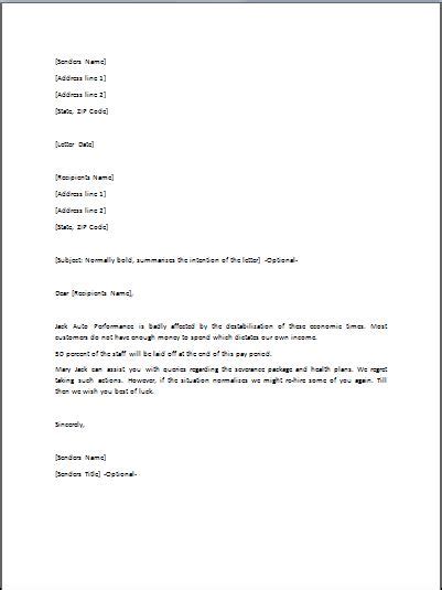 sample layoff letter template business