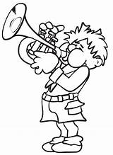 Tocando Trompeta Trombeta Trompete Menino Simples Colorironline sketch template