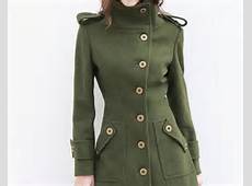 Army Green Fitted Coat Military Jacket Winter Wool Coat Women Coat