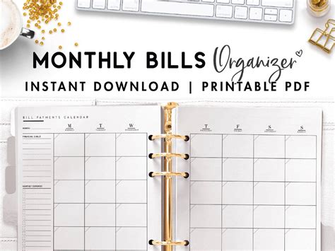 monthly calendar printable bills