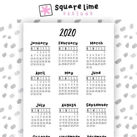 year   glance printable calendar yearly planner etsy