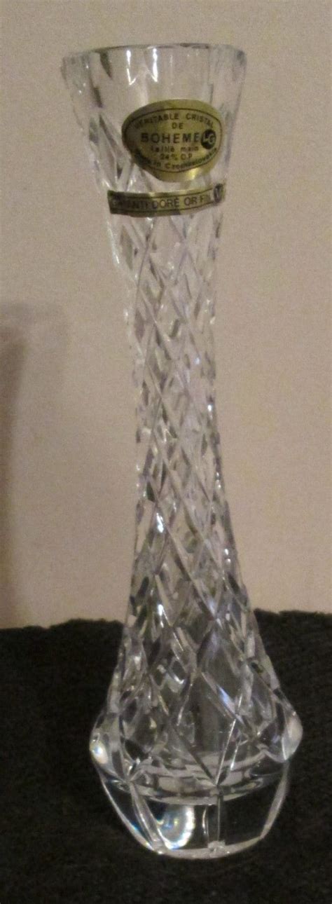 czech bohemian 24 cut lead glass crystal diamond point vase follet