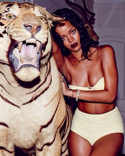 Rihanna Tiger Instagram Pictures Hot Rihanna Strips To Underwear As