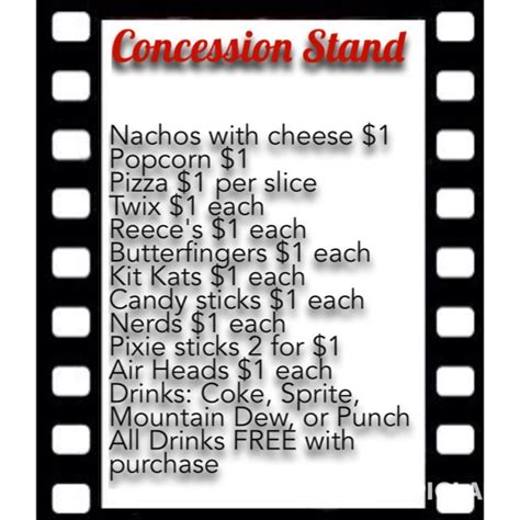 concession stand menu concession stand menu menu template