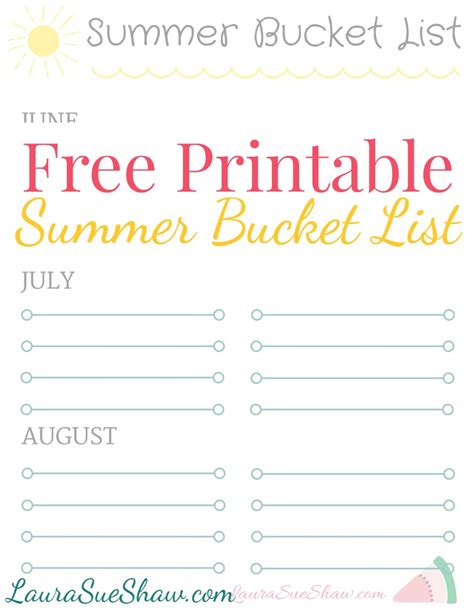 summer bucket list printable template printable templates