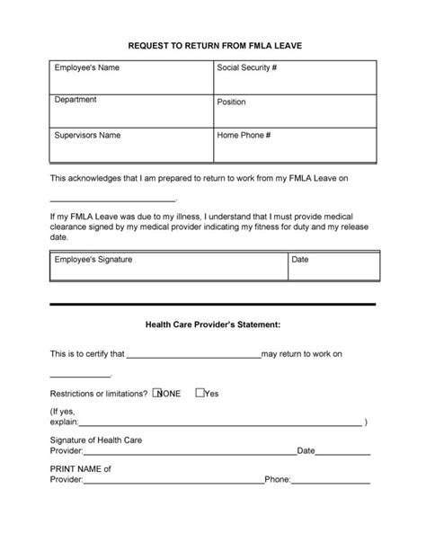 return  work form template