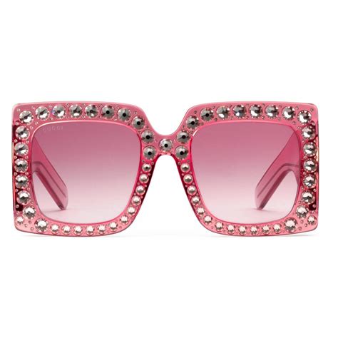 Gucci Square Oversize Acetate Sunglasses Pink With