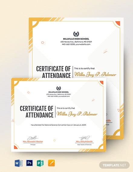 attendance certificate templates docs  psd