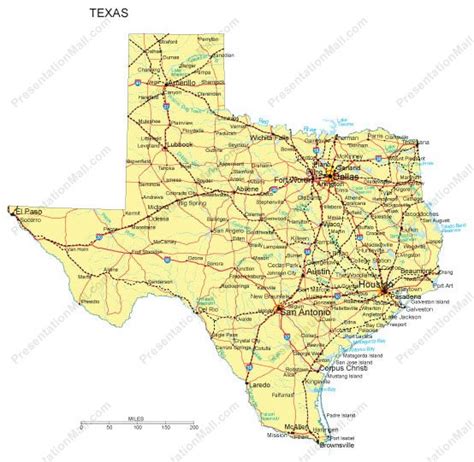 texas map major cities roads railroads waterways digital vector illustrator  wmf