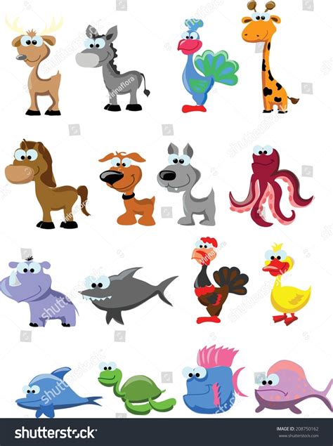 set cute cartoon animals stock vector royalty
