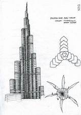 Burj Khalifa Hymenocallis Flor Estructura Emiratos árabes Tablero sketch template