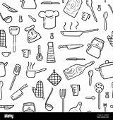 Cooking Kitchen Utensils Doodle Background Tools Seamless Vector Alamy sketch template