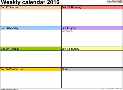 weekly calendar   excel   printable templates