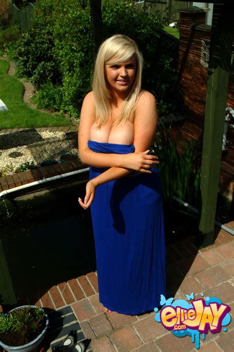 Charming Blonde Busty In Posh Blue Dress Filmed Stripping