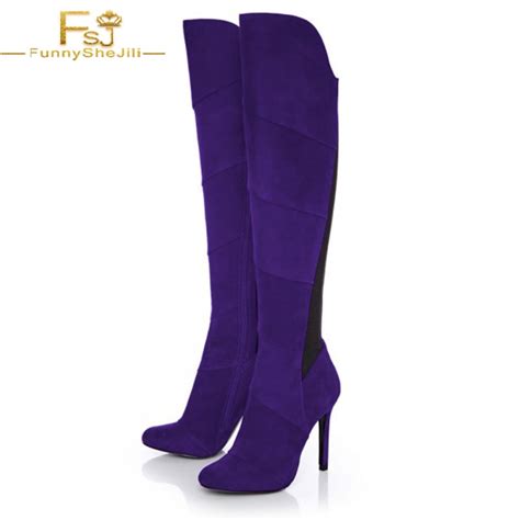 purple suede knee boots super high heel autumn winter work formal