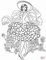 Coloring Lady Pages Fashion Stylish 50 Vintage Girl Printable 50s Book Supercoloring Adult Dancing Clothing Sheets Paper Graceful Elegant Illustration sketch template