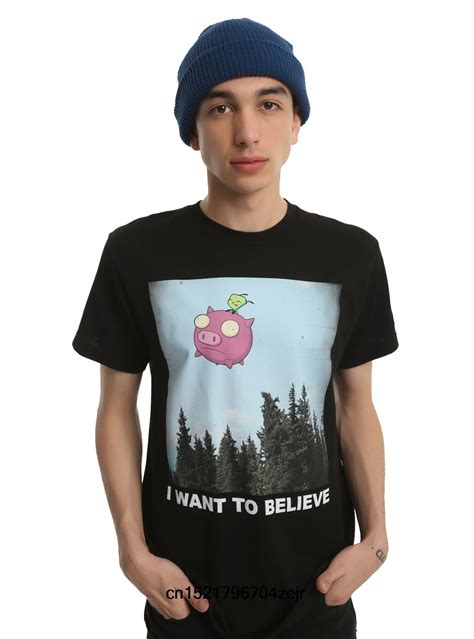 Men T Shirt Fashion Invader Zim Gir I Want To Believe Cotton Casual