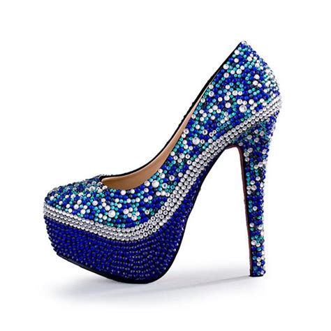 royal blue rhinestone wedding shoes handmade gorgeous party prom pumps