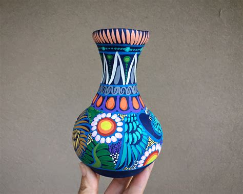 medium small colorful pottery vase  guerrero mexico ceramic folk art mexican southwest decor