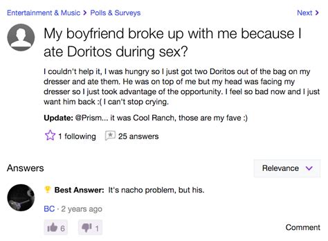 is eating doritos during sex acceptable yahoo answers know your meme