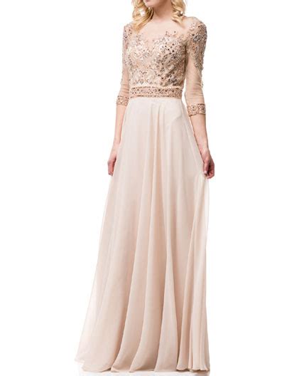 Champagne Long Sleeve Evening Dress Champagne Mother Of The Bride