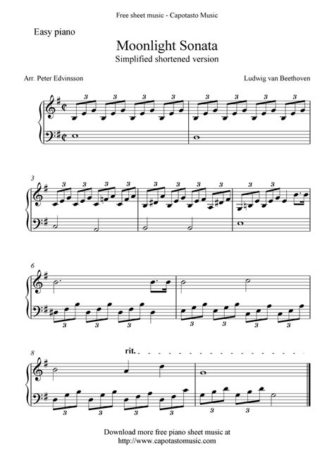 easy piano sheet  moonlight sonata  beethoven