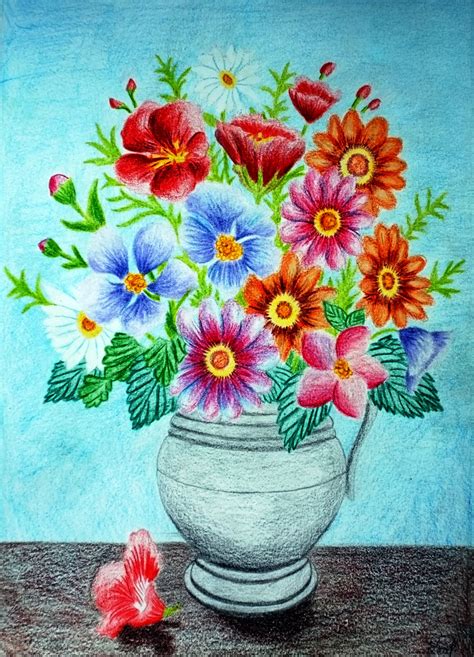rose flower vase drawing images  colour choose   flower
