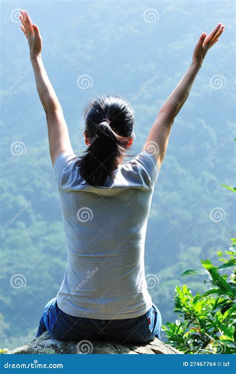 woman stock photo image  cheerful happy hike
