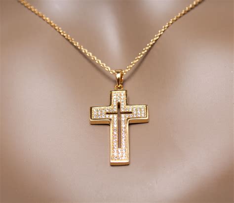 elegant cross pendant fashion jewelry necklace  yellow gold plated elegant