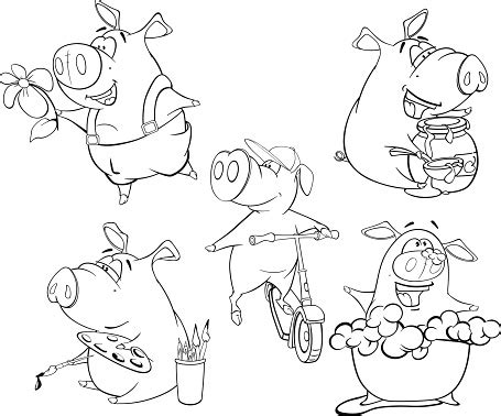 set  pigs coloring book stock illustration  image  istock