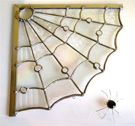 spider web window corner stained glass decoration halloween etsy