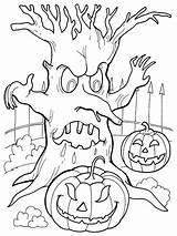 Halloween Coloring Spooky Pages Haunted Adults Scary Pumpkin Tree Printable sketch template