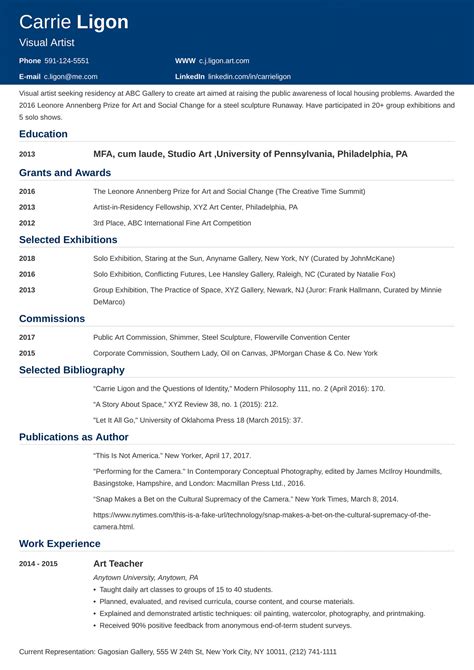 artist resume sampleexamples templates guide