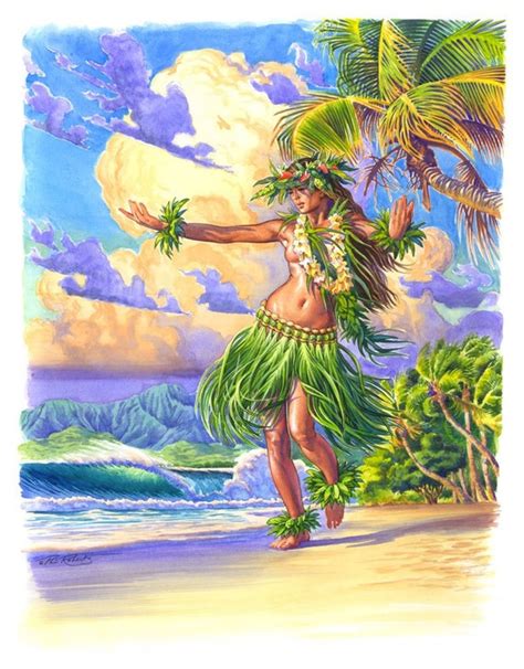 grass skirt hula girl fine art island collection by phil etsy