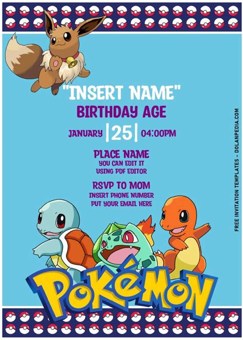 editable  super fun pokemon birthday invitation templates