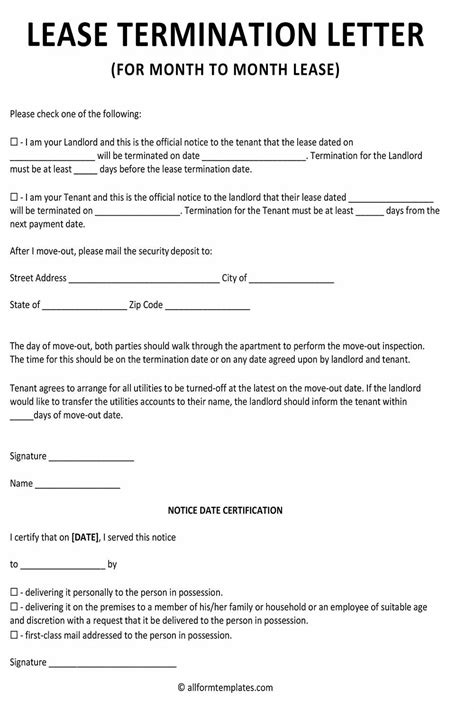 lease termination letter templates   word