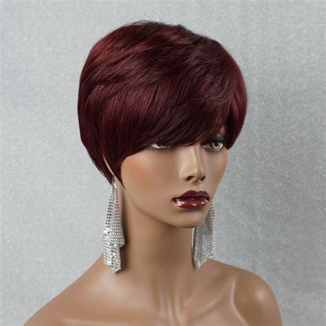 human hair wigs  white women   burgundy pixie cut etsy