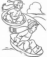 Winter Coloring Pages Sledding Printable Kids sketch template
