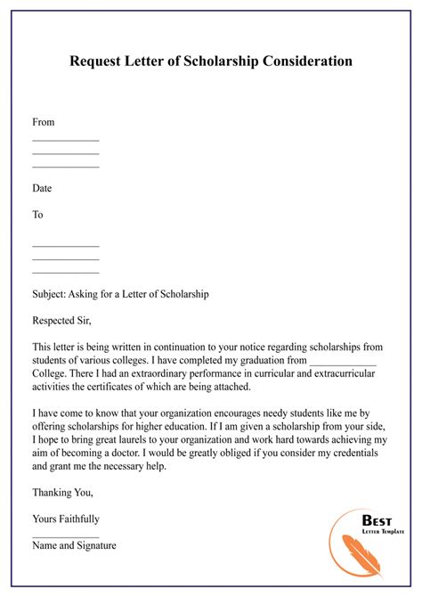 sample request letter template  scholarship  word