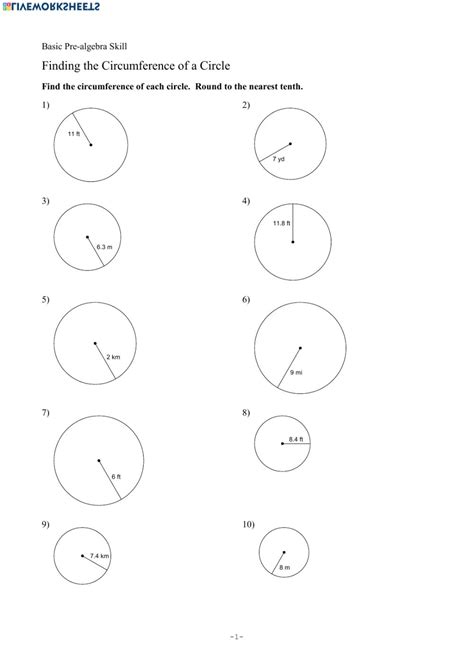 circumference  circle worksheet