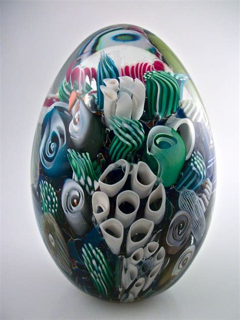 Ocean Reef Paperweight Egg By Michael Egan Art Glass Paperweight