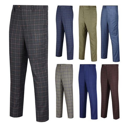mens formal suit trousers vintage style check tailored fit smart dress pants ebay