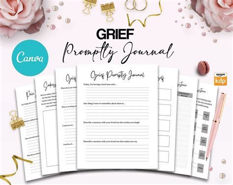 grief promptly journal  editable templates  canva kdp planner