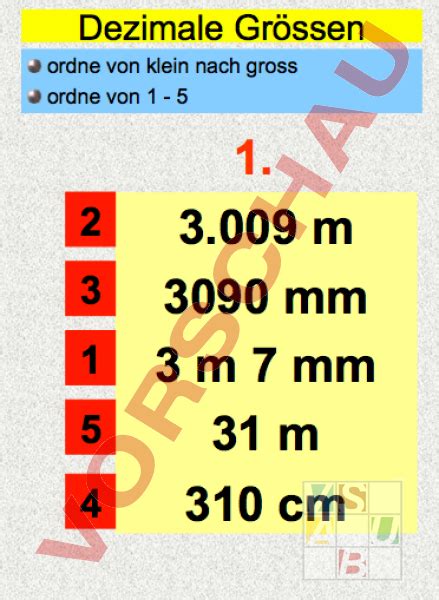 arbeitsblatt dezimale groessen ordnen mathematik