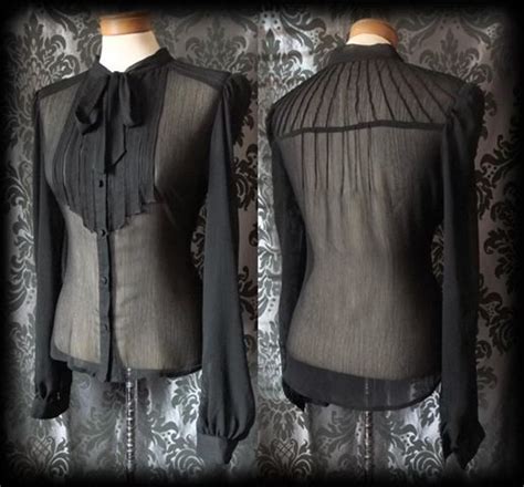 Victorian Goth Gothic Steampunk Pussy Bow Blouse Gothic Outfits