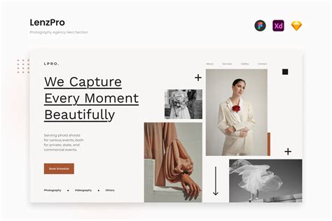 lenz pro white brown photography agency hero section design templates