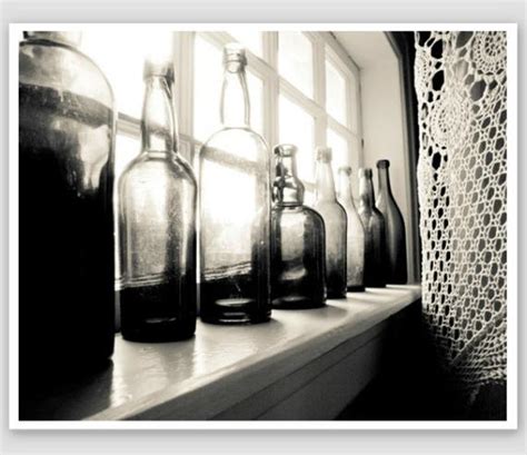black and white photography vintage glass bottles by lupengrainne