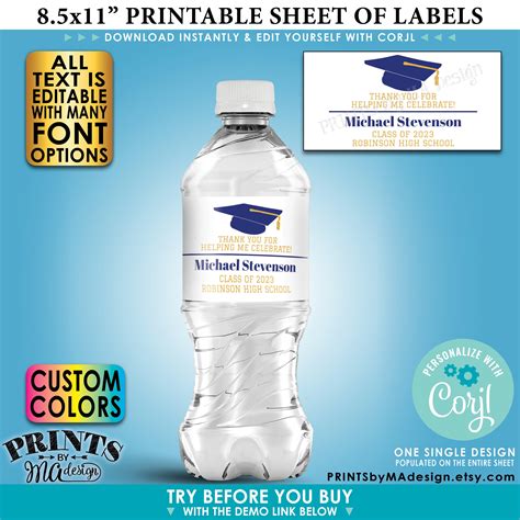 graduation water bottle labels custom grad party decor diy printable