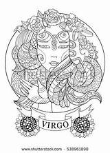 Coloring Virgo Zodiac Sign Book Adult Adults Illustration Stencil Pages Stock Signs Stress Anti Sheets Vector Tattoo Para Signo Colorear sketch template
