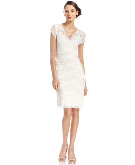 lyst marina cap sleeve lace tiered dress in white